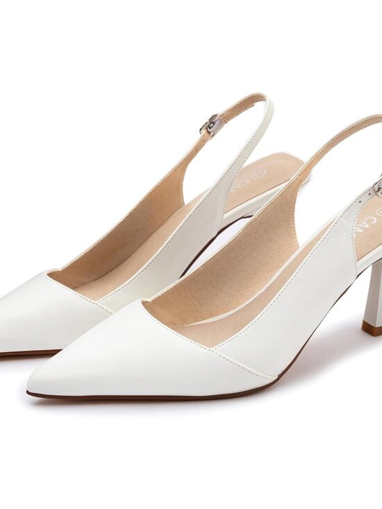 Shoes - Women's White Pu Kitten Heels Slingback Pump Pointed Toe Stiletto Shoes